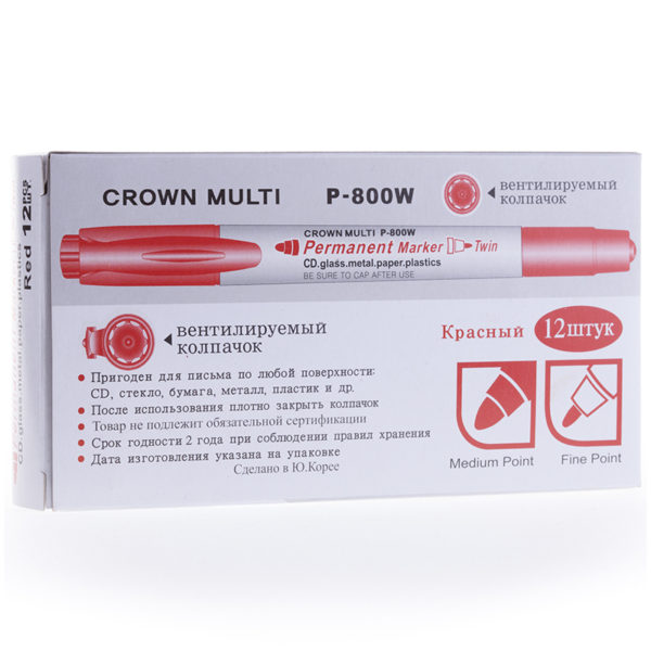 Маркер перманентный двухсторонний Crown "Multi Marker Twin" красный, пулевидный, 2мм/1мм
