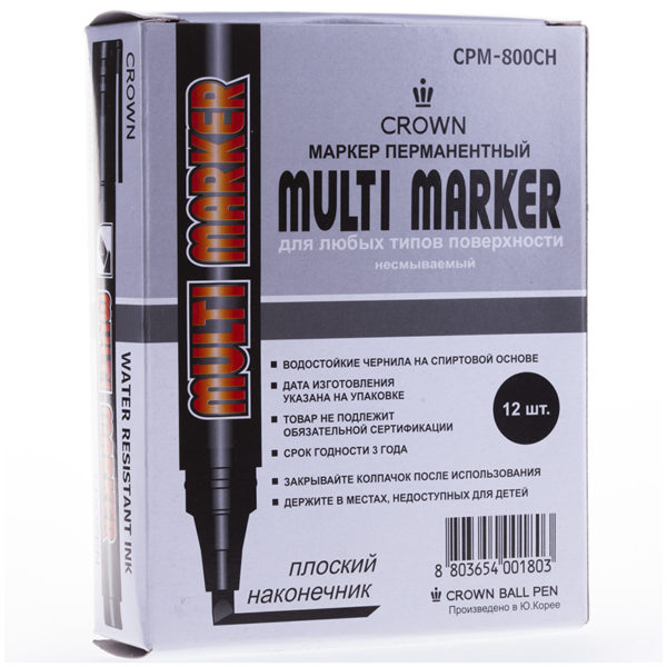 Маркер перманентный Crown "Multi Marker Chisel" черный, скошенный, 5мм