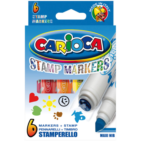 Фломастеры-штампы двусторонние Carioca "Stamp Markers", 06цв., смываемые, картон, европодвес