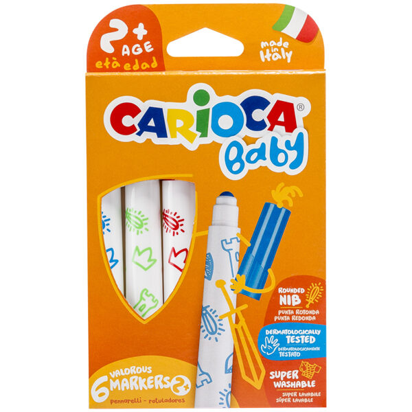 Фломастеры Carioca "Baby", 06цв., утолщенные, смываемые, картон, европодвес