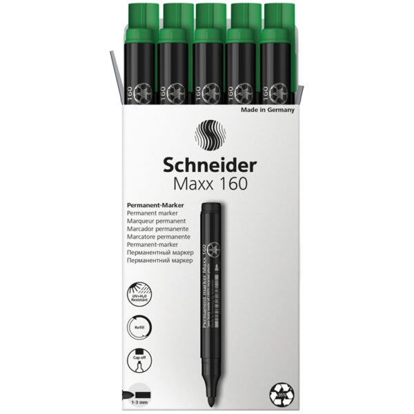 Маркер перманентный Schneider "Maxx 160" зеленый, пулевидный, 3мм