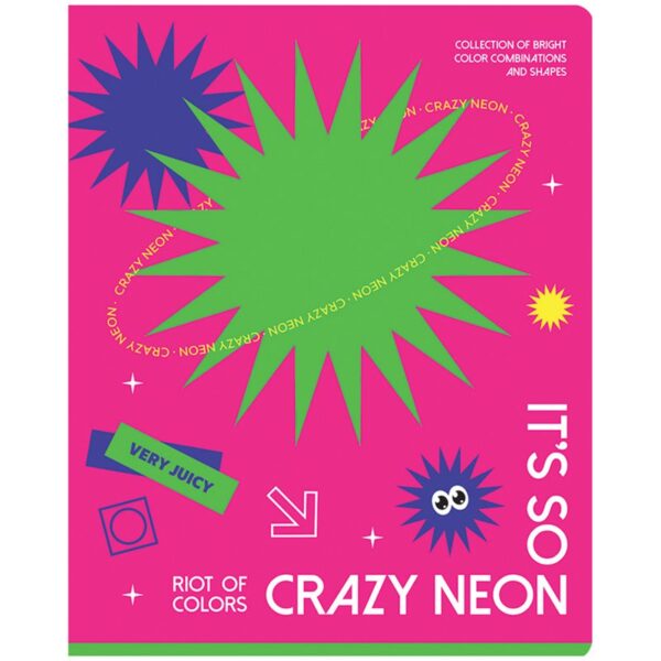 Тетрадь 48л., А5, клетка BG "Crazy neon", неоновая краска