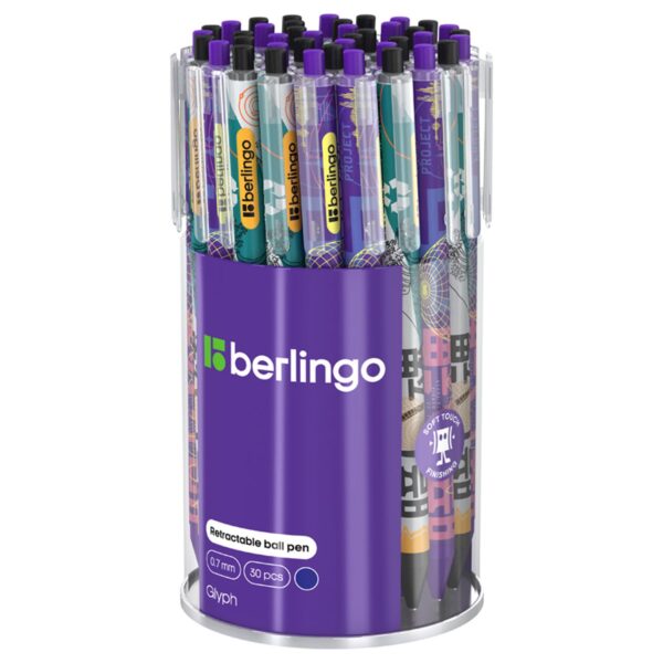 Ручка шариковая автоматическая Berlingo "Glyph" синяя, 0,7мм, грип, рисунок на корпусе,soft touch, ассорти