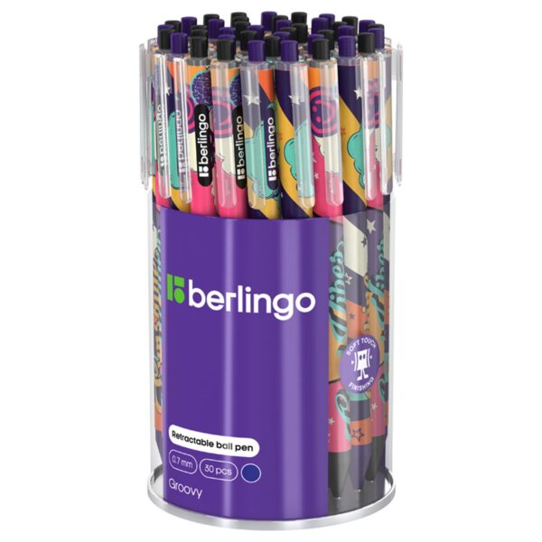 Ручка шариковая автоматическая Berlingo "Groovy" синяя, 0,7мм, грип, рисунок на корпусе,soft touch, ассорти