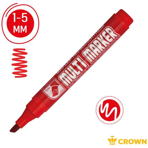 Маркер перманентный Crown "Multi Marker Chisel" красный, скошенный, 5мм