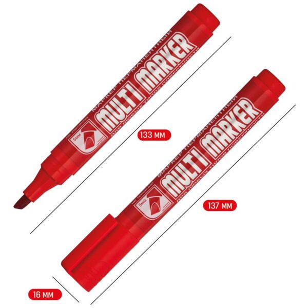 Маркер перманентный Crown "Multi Marker Chisel" красный, скошенный, 5мм