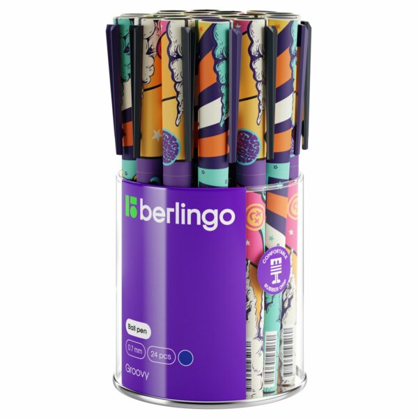 Ручка шариковая Berlingo "Groovy" синяя, 0,7мм, грип, рисунок на корпусе, soft-touch, ассорти