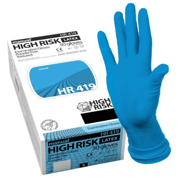 Перчатки латексные смотровые MANUAL HIGH RISK HR419 Австрия, 25 пар (50 шт.), размер L (большой)