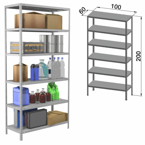 Стеллаж Практик стойка MS Strong 2000*1000*600мм, 6 полок MS Standart, серый