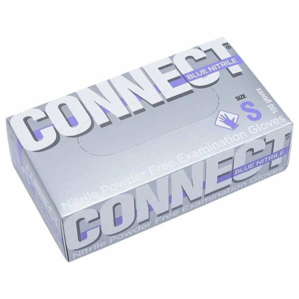 Перчатки смотровые нитриловые CONNECT, голубые, 50 пар (100 штук), размер S (малые), -