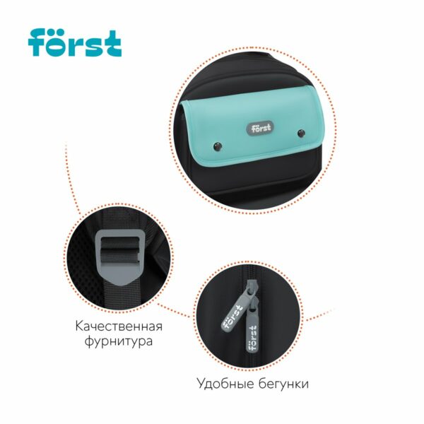 Рюкзак Först F-Color "Mint" 39,5*28,5*14см, 1 отделение, 4 кармана, уплотненная спинка