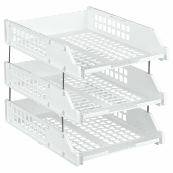 Лоток для бумаг горизонтальный СТАММ "Strong", набор 3шт., на метал. стержнях, белый