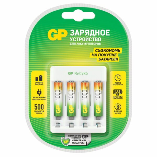 Зарядное устройство GP Е411 + 4шт акк. AAА (HR03) 1000mAh (USB)