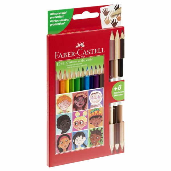 Карандаши цветные Faber-Castell , 12цв."Дети мира", заточ.+3цв., картон, европодвес.