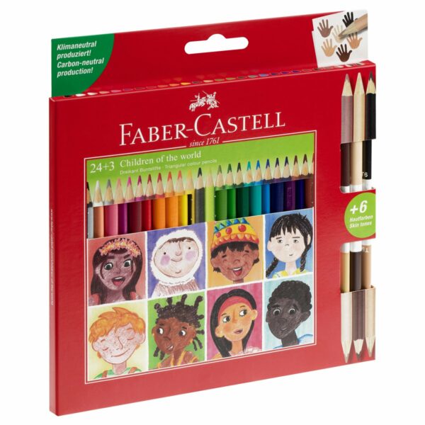 Карандаши цветные Faber-Castell , 24цв.,"Дети мира" заточ.+3цв., картон, европодвес.