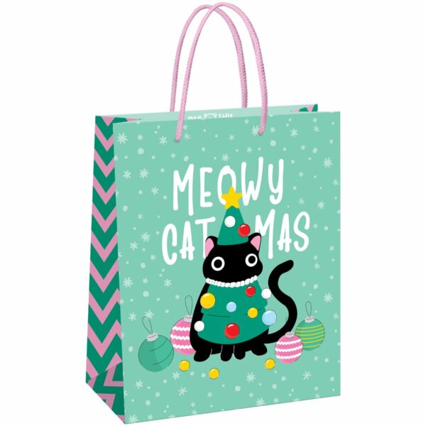 Пакет подарочный 26*32*12см MESHU "Meowy Christmas", выборочный лак, матовая ламинация