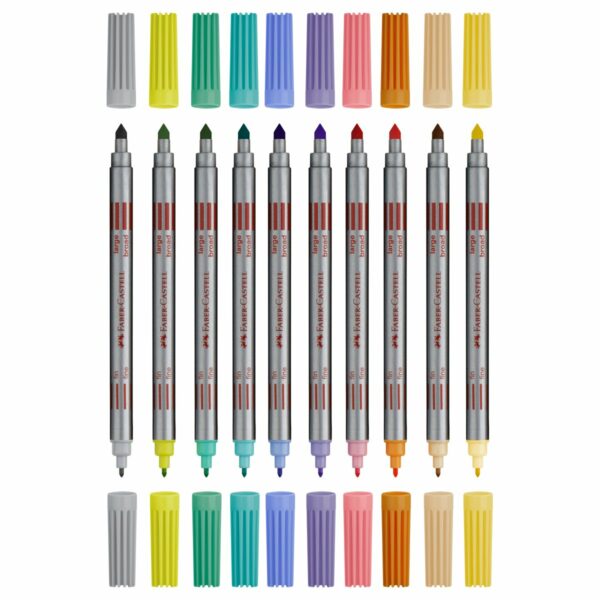 Фломастеры двусторонние Faber-Castell, 10 паст.цв., смываемые, пластик.уп., европодвес