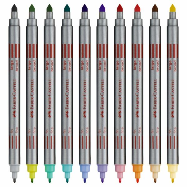 Фломастеры двусторонние Faber-Castell, 10 паст.цв., смываемые, пластик.уп., европодвес