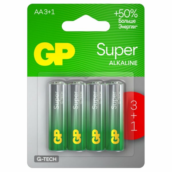 Батарейка GP Super G-Tech AA (LR6) 15A алкалиновая, BC4 (промо 3+1)