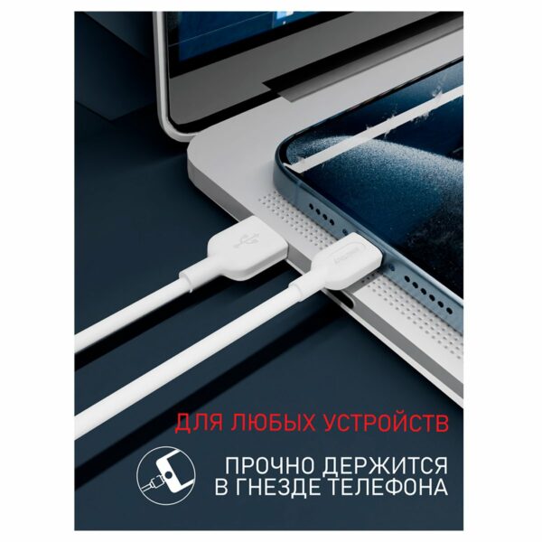 Кабель Smartbuy S01, USB - Lightning, для Apple, 2,4A output, 1м, белый