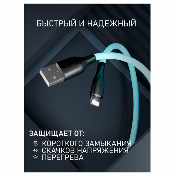 Кабель Smartbuy S21, USB - Lightning, для Apple, резиновая оплетка, 2,4A output, 1м, синий